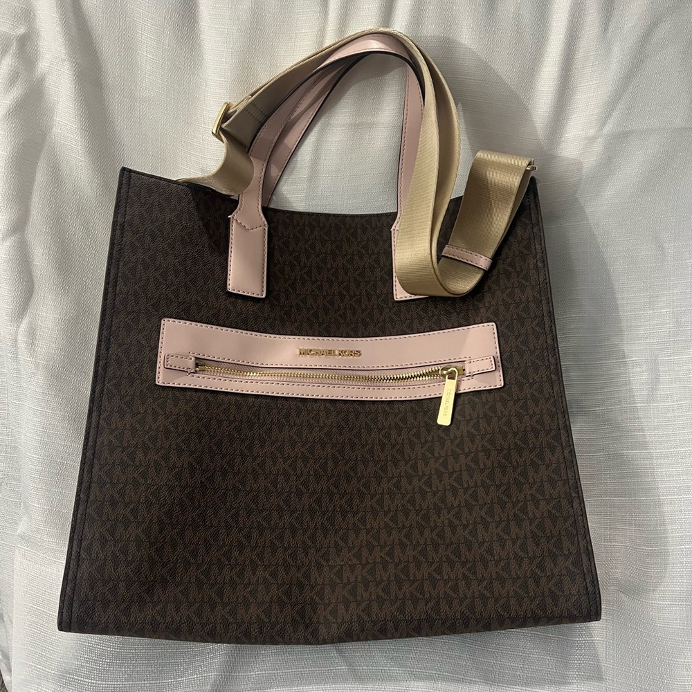 Michael Kors Brown Tote with Pink and Gold Accents